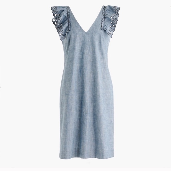 Like New J. Crew Torrey Chambray Ruffle Dress - Picture 3 of 10